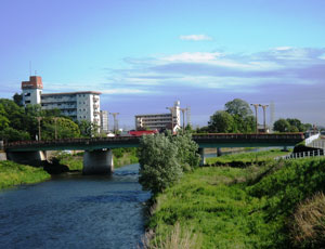 「栄橋」から、南の「新開橋」をみた風景。